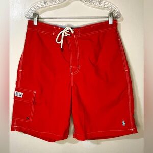 Polo Ralph Lauren Trunks Men's Medium Red Teal Trim Drawstring Worn 1X